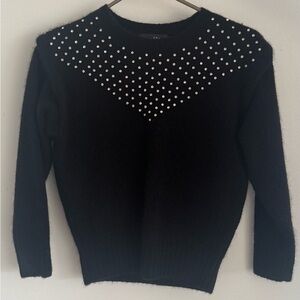 Retrofete Astra Mock Neck Sweater Mohair Wool Crystal Embeillshed Black Size S